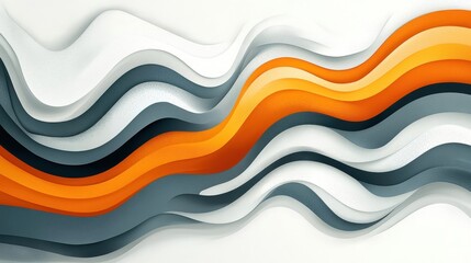 Wall Mural - Dynamic wave patterns in orange, grey, and white colors, creating a modern and vibrant design.