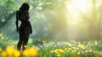 Poster - Destiny Unfolds in a Vibrant Spring Meadow Illuminated by Golden Sunlight