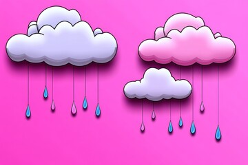 Poster - A pixel art depiction of fluffy clouds drifting across a vibrant 8-bit sky, with animated raindrops falling gently below