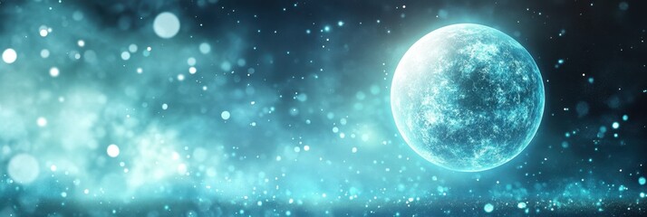 Poster - Bright Celestial Body Glows in a Starry Night With Shimmering Cosmic Dust Surrounding It