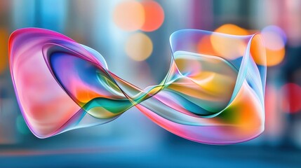 Wall Mural - Colorful abstract design with flowing shapes and blurred bokeh background.