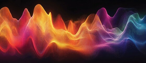Poster - representation of varied voice pitches illustrated with colorful frequency lines in a dynamic flowin