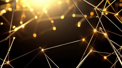 Wall Mural - Abstract network design with golden lights on a dark background.