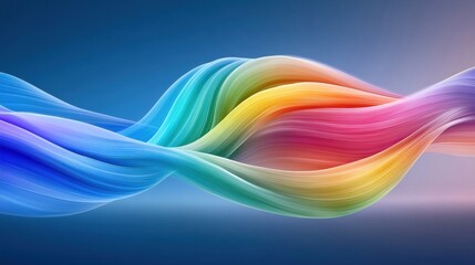 Wall Mural - Colorful wave design on a blue background, abstract flow of vibrant hues.