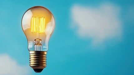 Wall Mural - Elegant light bulb glowing against a clear blue sky with soft clouds.