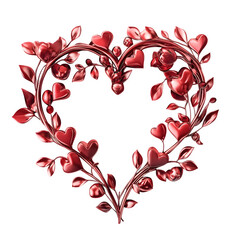 Poster - Heart-shaped metallic frame adorned with shiny leaves, roses, and hearts, evoking a romantic ambiance against a clear backdrop