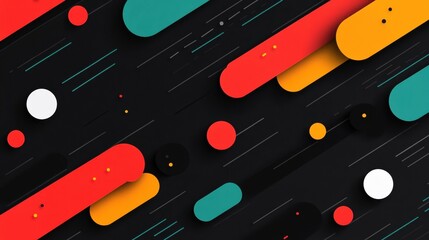 Wall Mural - Colorful abstract shapes on a black background, creating a modern and dynamic visual effect.
