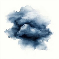 Wall Mural - Dark blue watercolor cloud texture, abstract design, on a white isolated background.
