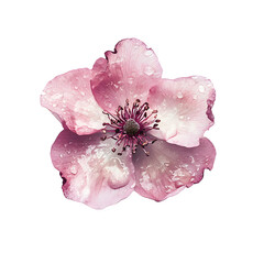 Poster - Blooming pink wild rose flower with water droplets on a clear background, ideal for floral and nature-inspired designs