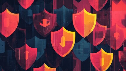 Poster - Colorful Digital Illustration of Protective Shields with Abstract Design Elements