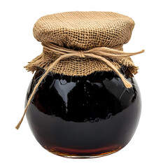 Poster - Isolated honey jar with burlap cover and twine, ideal for food and beverage themes, on transparent background