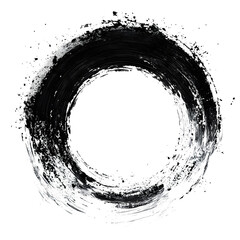 Leinwandbilder - Circular brush stroke creates grunge border with black paint on a clear backdrop, ideal for graphic design projects