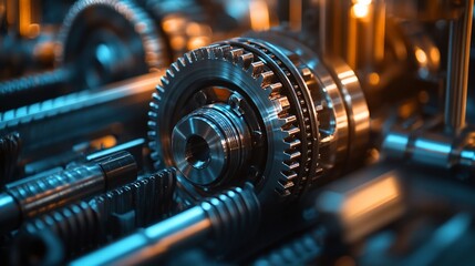 Poster - Close-up of intricate metal gears in motion.