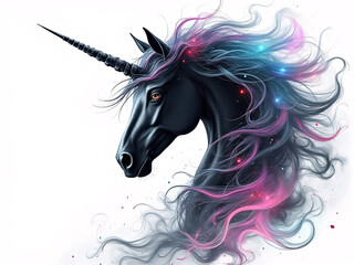 Naklejka na meble Abstract smoke ripple artwork of a majestic unicorn with wispy strokes and colorful glowing hair