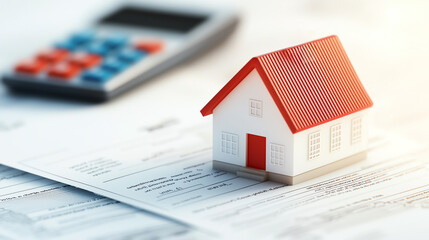 property tax assessment form with calculator and model house symbolizes financial planning. this cap