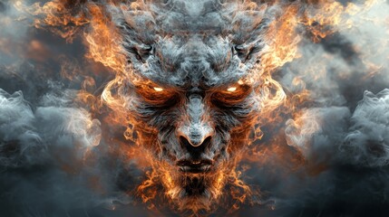 Poster - Ethereal smoke creating a grotesque monster's face, with sharp details and a spectral, mysterious aura.