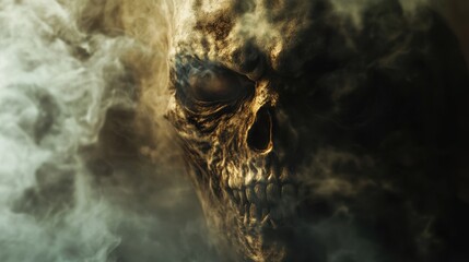 Poster - Ethereal smoke creating a grotesque monster's face, with sharp details and a spectral, mysterious aura.