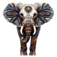 Poster - Elegant elephant decorated with detailed floral designs, blending nature and artistic elements against a see-through backdrop