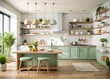 © Arnada - Chic Minimalist Kitchen with Floating Shelves and Nordic Decor Showcasing Elegant Simplicity and Airy Space for a Modern Culinary Experience