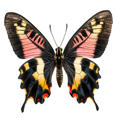 Poster - Vibrant pink, yellow, and black butterfly with open wings on a clear background
