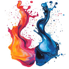 Fototapete - Vibrant and dynamic visual created as two colorful paint splashes rise and collide on a clear background