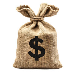 Poster - Burlap money bag with rope tie and dollar sign, isolated on transparent background for versatile design use. Ideal for finance and wealth-themed projects