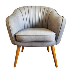 Poster - Gray armchair with wooden legs and pleated backrest isolated on transparent background, perfect for interior design projects