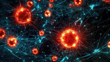 Poster - Conceptual Visualization of a Network Under Attack with Glowing Nodes and Connections