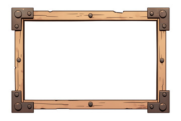 Aufkleber - Wooden comic panel frame with metal accents, isolated on white background. frame has rustic design, featuring bolts and rectangular shape, ideal for manga or comic art
