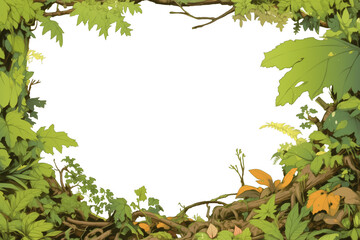 Poster - lush, green botanical frame with vibrant leaves and vines creates natural border, perfect for highlighting content with touch of nature beauty. intricate foliage design adds whimsical and organic