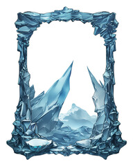 Aufkleber - Ice themed photo frame with jagged edges and icy landscape background, evoking sense of cold and wonder. Perfect for winter themed projects or fantasy settings