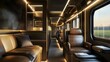 © DreamWeaver - Refined train cabin with leather seating and soft, ambient lighting. A first-class travel experience, featuring elegant materials and modern design.