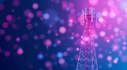 Poster - 3D Illustration of Telecom Base Station Receiver with Digital Connections Representing Modern Telecommunications Infrastructure