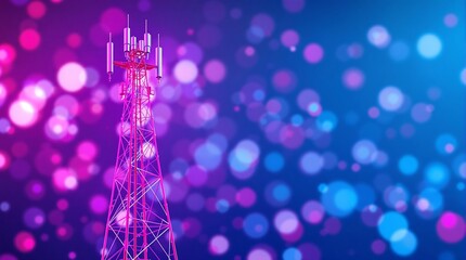 Poster - 3D Illustration of Telecom Base Station Receiver with Digital Connections Representing Modern Telecommunications Infrastructure