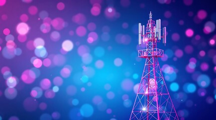 Poster - 3D Illustration of Telecom Base Station Receiver with Digital Connections Representing Modern Telecommunications Infrastructure