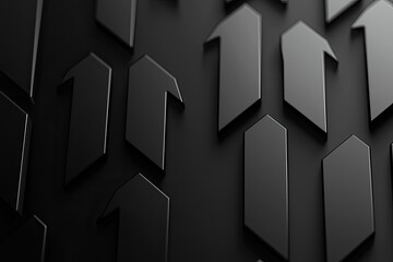 Poster - Abstract black background with geometric shapes and arrows design