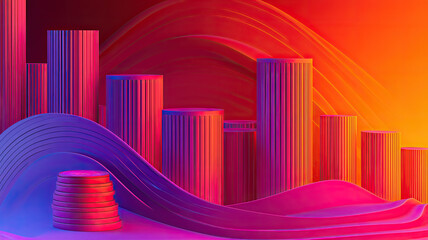 Poster - Vibrant wave and column shapes in warm gradient tones