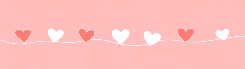 Pink background with white and red hearts, a seamless vector pattern with a pink heart border, a simple flat illustration in pastel colors