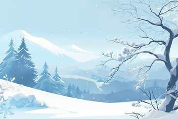 Wall Mural - A snowy mountain range with a tree in the foreground