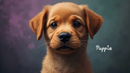 Wall Mural - A puppy is looking at the camera with a sad expression