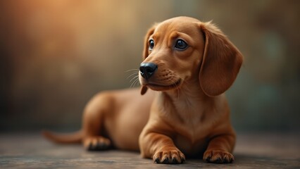 Wall Mural - A small brown dog laying down on the ground