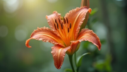 Canvas Print - A single orange flower with a green background