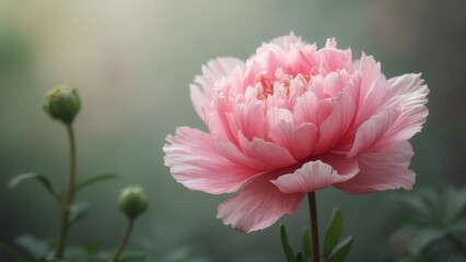 Poster - A pink flower with green leaves in the background