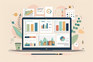 Poster - A laptop screen displays a colorful array of graphs and charts