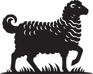 A sheep standing in profile with its tail wagging silhouette vector