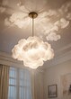 © Atittaya - Delicate paper cloud ceiling lamp with a delicate finial and soft glow , subtle lighting, refined decor, airy texture