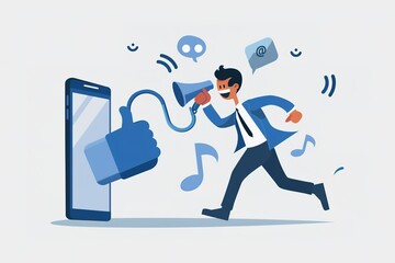 Poster - A man is running with a cell phone in his hand