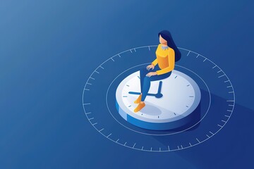 Poster - A woman sitting on a clock with the hands at the numbers 3 and 9