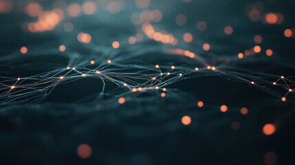 Fototapete - An abstract composition of glowing particles and interconnected lines, creating a dynamic visual representation of network connections.