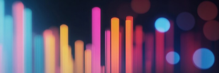 Poster - A vibrant display of colorful vertical bars against a dark background, resembling sound waves or a visual equalizer.